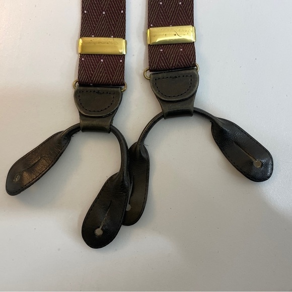 Coach Y-Back Suspenders Braces 46" Maroon Diamond Silk Pattern Leather Fasteners - Picture 3 of 8
